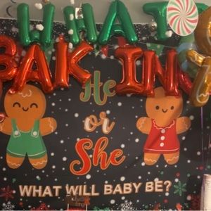 Gingerbread reveal backdrop.